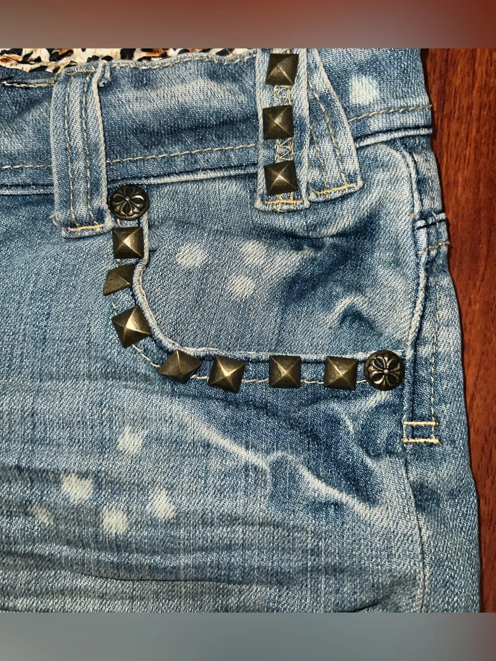 Urban Vibe Light Blue Studded Denim Roll-Cuff Shorts w/ Leppard Details